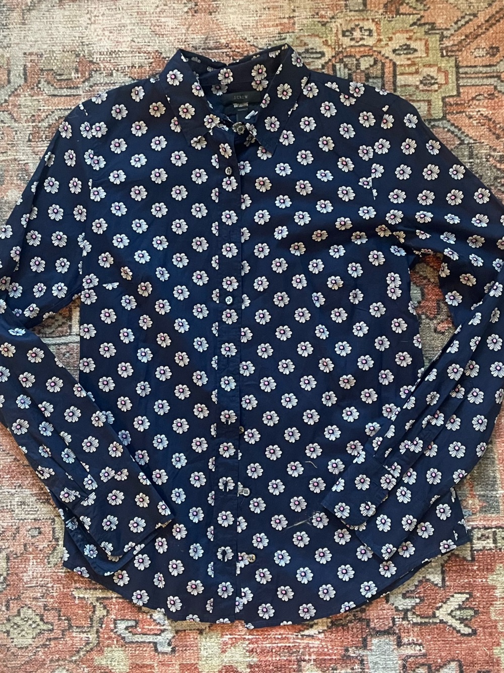 J. Crew Navy Floral Button-Front Shirt